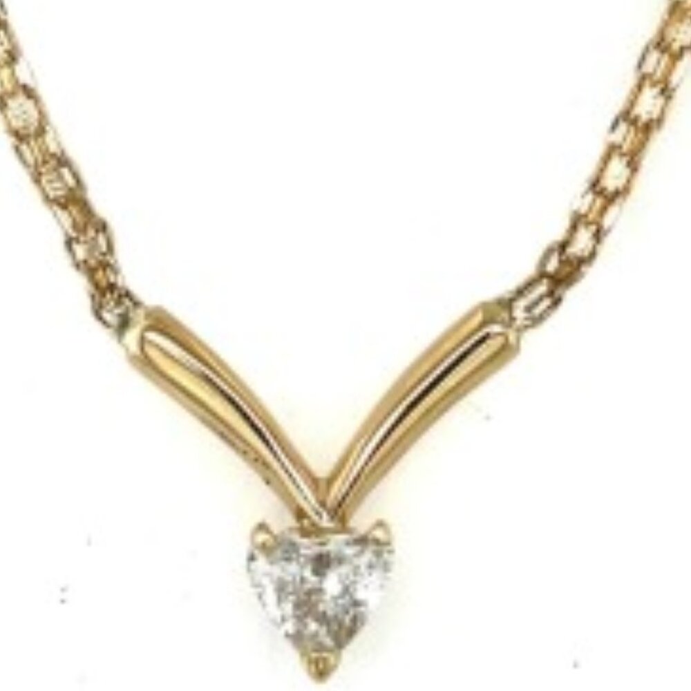 14k Diamond Yellow Gold Heart Bismark Style Chain Necklace